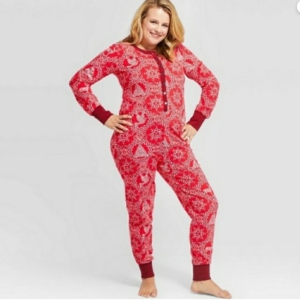 Hearth and Hand Magnolia Snowflake Red Pajamas Union Suit Size Large